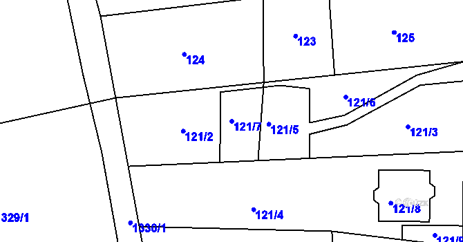 Parcela st. 121/7 v KÚ Lelekovice, Katastrální mapa