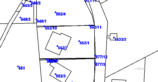 Parcela st. 552/1 v KÚ Lelekovice, Katastrální mapa