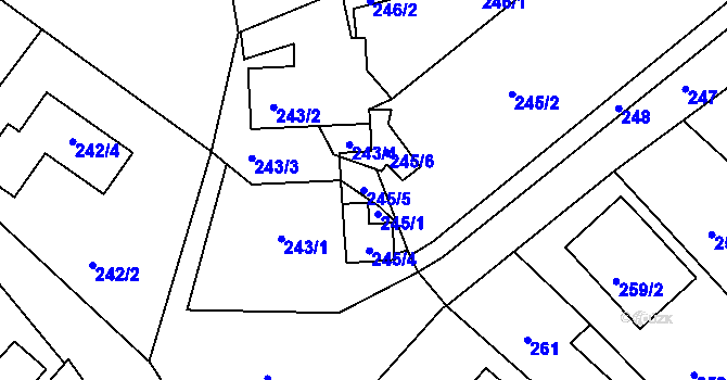 Parcela st. 245/5 v KÚ Lelekovice, Katastrální mapa