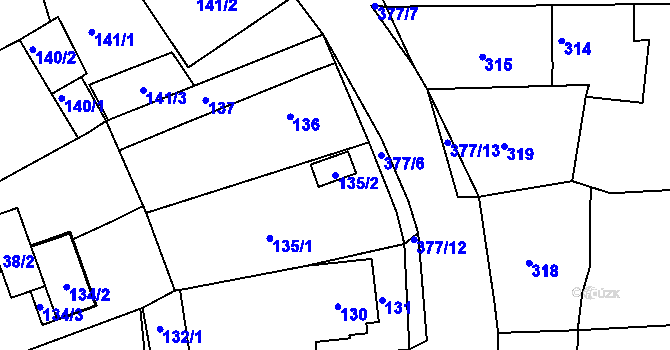 Parcela st. 135/2 v KÚ Lelekovice, Katastrální mapa