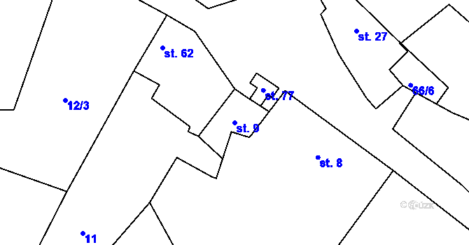 Parcela st. 9 v KÚ Leletice, Katastrální mapa