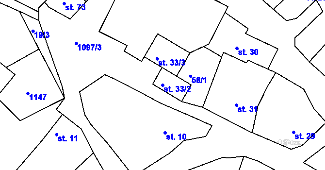 Parcela st. 33/2 v KÚ Leletice, Katastrální mapa