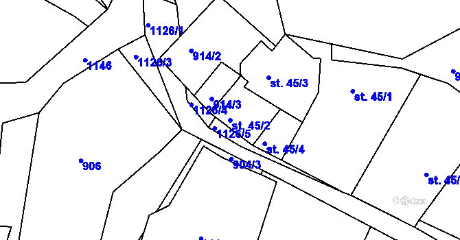 Parcela st. 45/2 v KÚ Leletice, Katastrální mapa