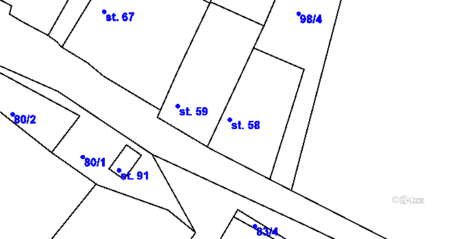 Parcela st. 58 v KÚ Leletice, Katastrální mapa
