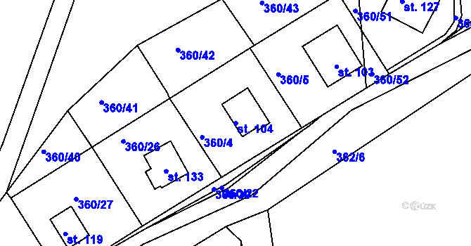 Parcela st. 104 v KÚ Leletice, Katastrální mapa