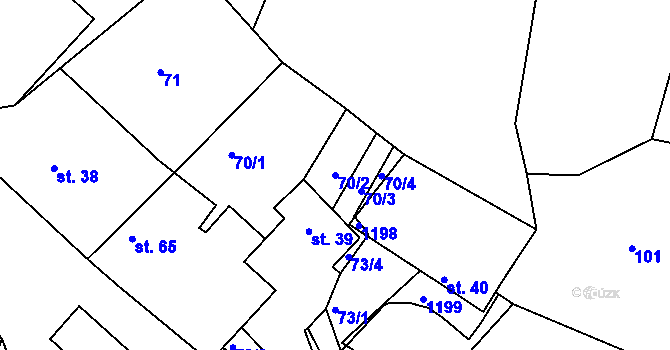 Parcela st. 70/2 v KÚ Leletice, Katastrální mapa