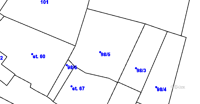 Parcela st. 98/5 v KÚ Leletice, Katastrální mapa