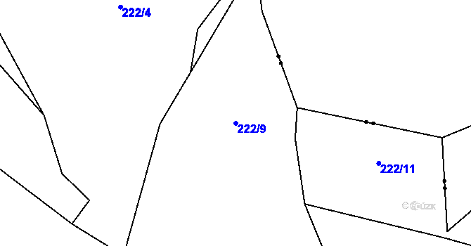 Parcela st. 222/9 v KÚ Leletice, Katastrální mapa