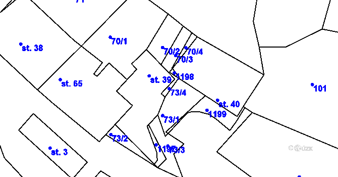 Parcela st. 73/4 v KÚ Leletice, Katastrální mapa