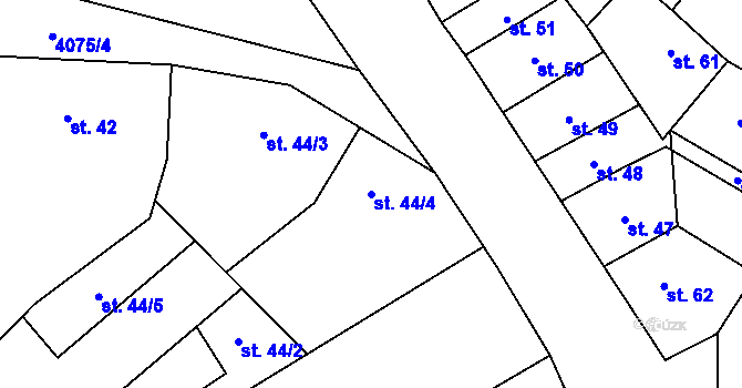 Parcela st. 44/4 v KÚ Lenešice, Katastrální mapa