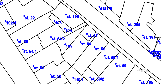Parcela st. 56 v KÚ Lenešice, Katastrální mapa