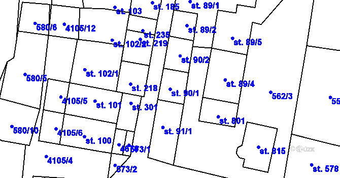 Parcela st. 90/1 v KÚ Lenešice, Katastrální mapa
