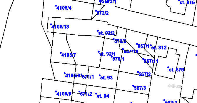 Parcela st. 92/1 v KÚ Lenešice, Katastrální mapa