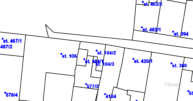 Parcela st. 104/2 v KÚ Lenešice, Katastrální mapa