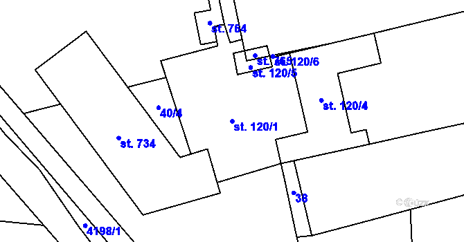 Parcela st. 120/1 v KÚ Lenešice, Katastrální mapa