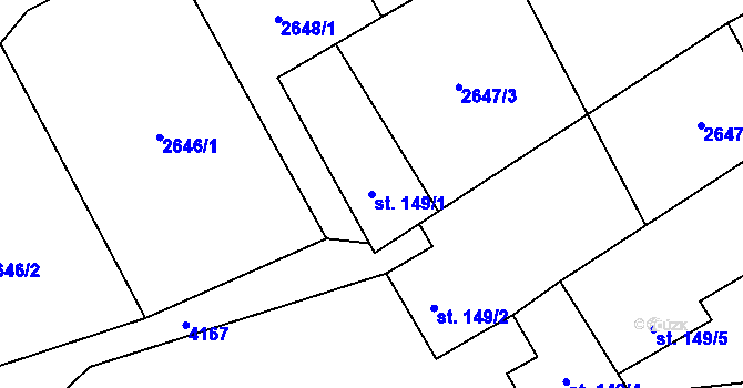 Parcela st. 149/1 v KÚ Lenešice, Katastrální mapa