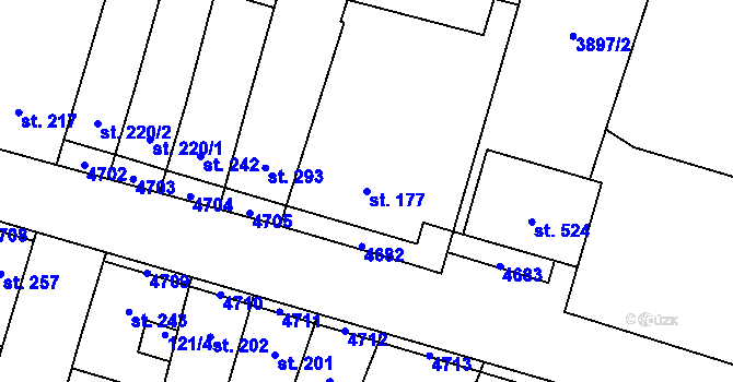 Parcela st. 177 v KÚ Lenešice, Katastrální mapa