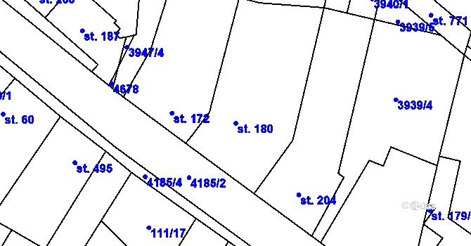 Parcela st. 180 v KÚ Lenešice, Katastrální mapa