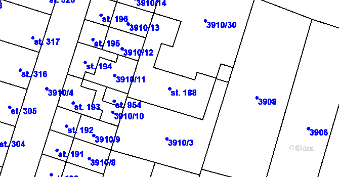 Parcela st. 188 v KÚ Lenešice, Katastrální mapa