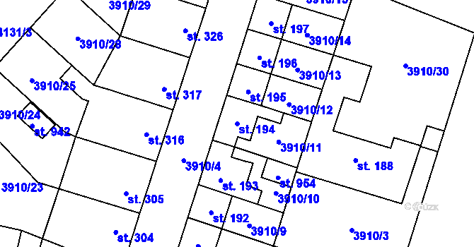 Parcela st. 194 v KÚ Lenešice, Katastrální mapa