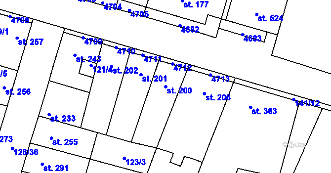 Parcela st. 200 v KÚ Lenešice, Katastrální mapa