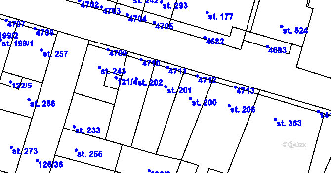 Parcela st. 201 v KÚ Lenešice, Katastrální mapa