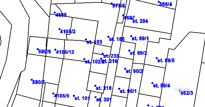 Parcela st. 235 v KÚ Lenešice, Katastrální mapa