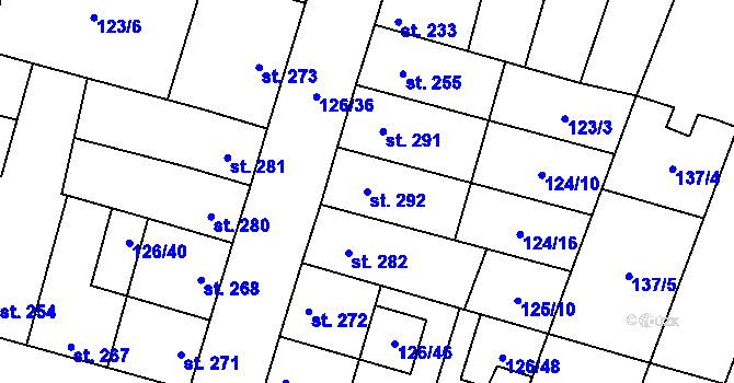 Parcela st. 292 v KÚ Lenešice, Katastrální mapa