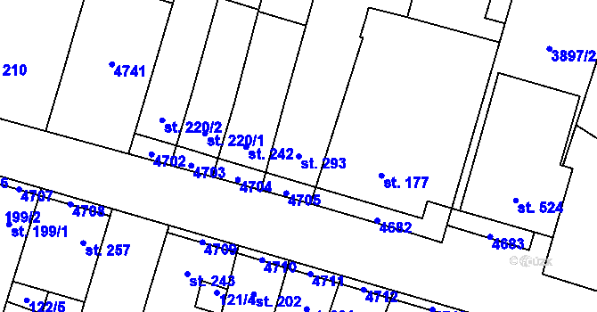 Parcela st. 293 v KÚ Lenešice, Katastrální mapa