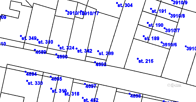 Parcela st. 299 v KÚ Lenešice, Katastrální mapa
