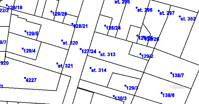 Parcela st. 313 v KÚ Lenešice, Katastrální mapa