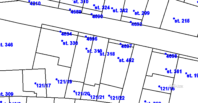 Parcela st. 318 v KÚ Lenešice, Katastrální mapa