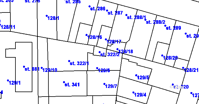 Parcela st. 322/2 v KÚ Lenešice, Katastrální mapa