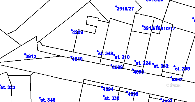 Parcela st. 349 v KÚ Lenešice, Katastrální mapa