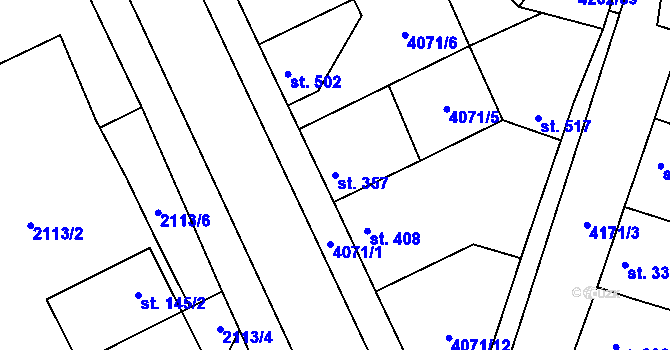 Parcela st. 357 v KÚ Lenešice, Katastrální mapa