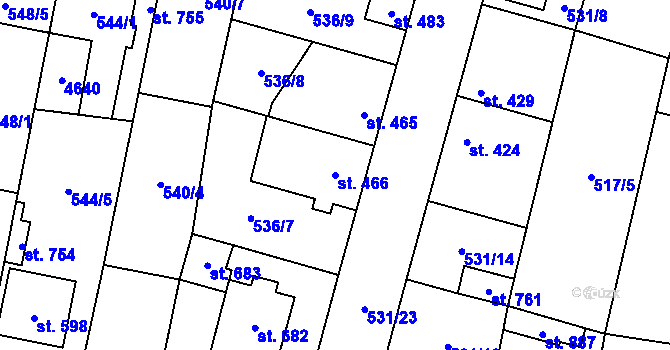 Parcela st. 466 v KÚ Lenešice, Katastrální mapa