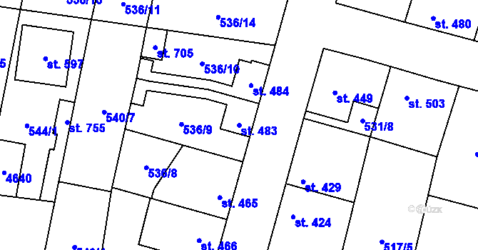 Parcela st. 483 v KÚ Lenešice, Katastrální mapa