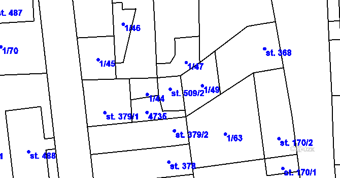 Parcela st. 509/2 v KÚ Lenešice, Katastrální mapa