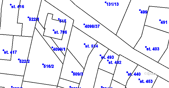Parcela st. 514 v KÚ Lenešice, Katastrální mapa