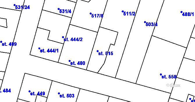 Parcela st. 515 v KÚ Lenešice, Katastrální mapa