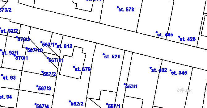 Parcela st. 521 v KÚ Lenešice, Katastrální mapa