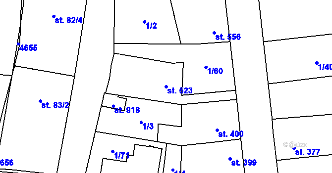 Parcela st. 523 v KÚ Lenešice, Katastrální mapa