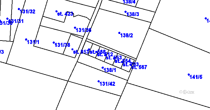Parcela st. 553 v KÚ Lenešice, Katastrální mapa