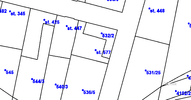Parcela st. 577 v KÚ Lenešice, Katastrální mapa