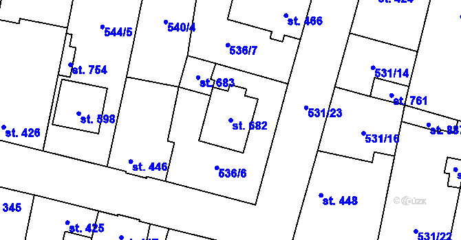 Parcela st. 682 v KÚ Lenešice, Katastrální mapa