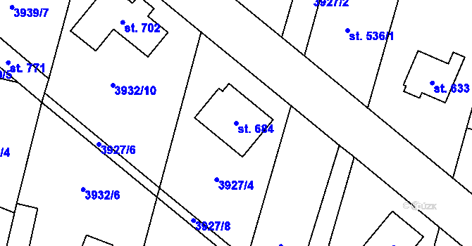 Parcela st. 684 v KÚ Lenešice, Katastrální mapa