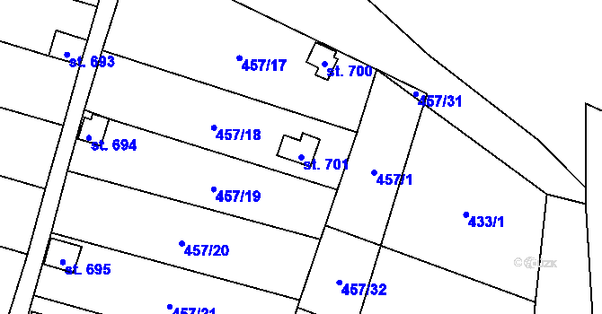 Parcela st. 701 v KÚ Lenešice, Katastrální mapa