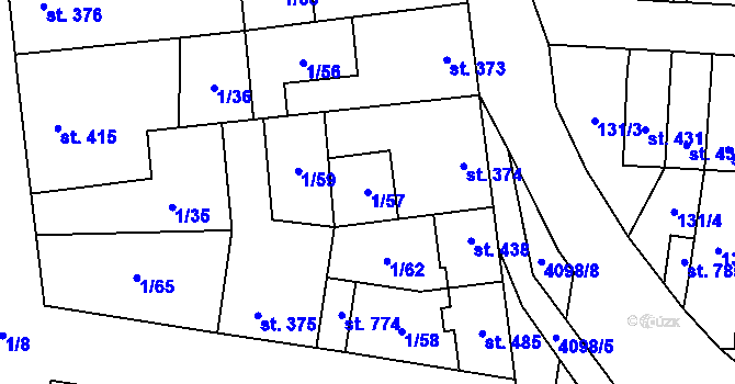 Parcela st. 1/57 v KÚ Lenešice, Katastrální mapa