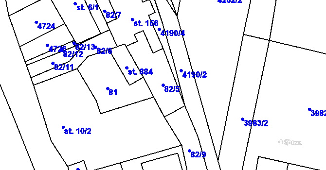 Parcela st. 82/5 v KÚ Lenešice, Katastrální mapa