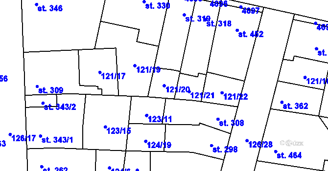 Parcela st. 121/20 v KÚ Lenešice, Katastrální mapa